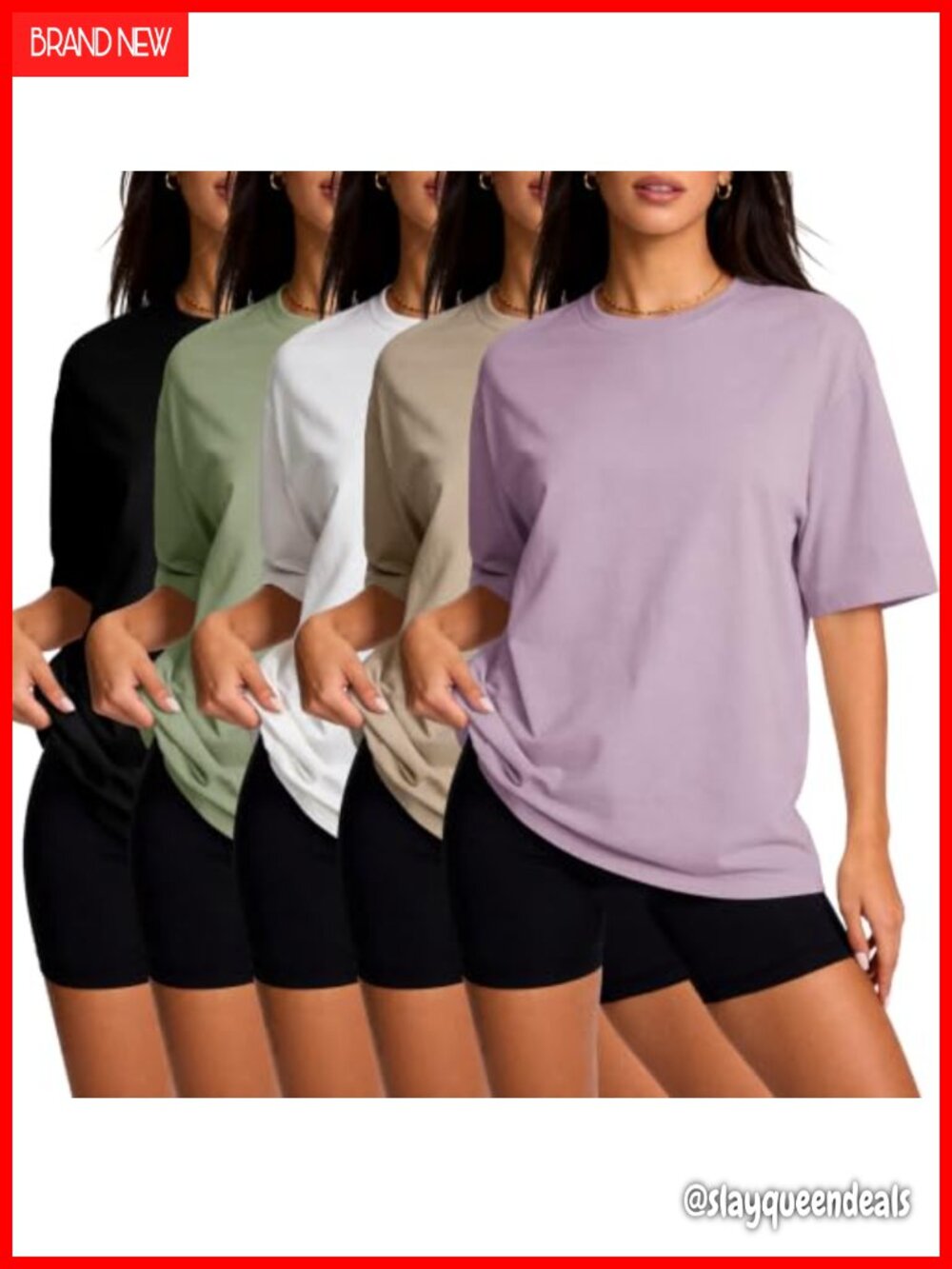Oversized T-Shirt 5 Pack Womens Short Sleeve Workout Tees